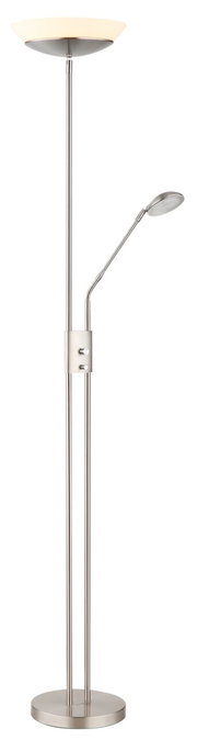 Moderner Deckenfluter mit Leselampe, silberfarben, seitliche Ansicht