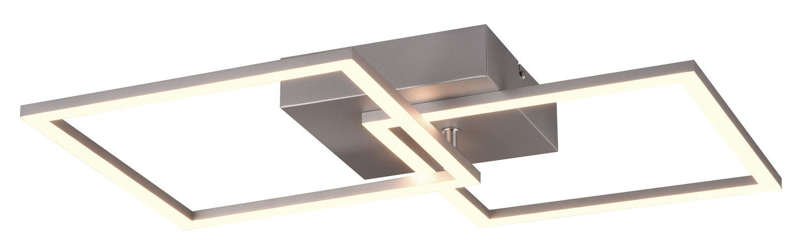 Moderne Deckenleuchte mit zwei überlappenden quadratischen Rahmen, seitliche Perspektive