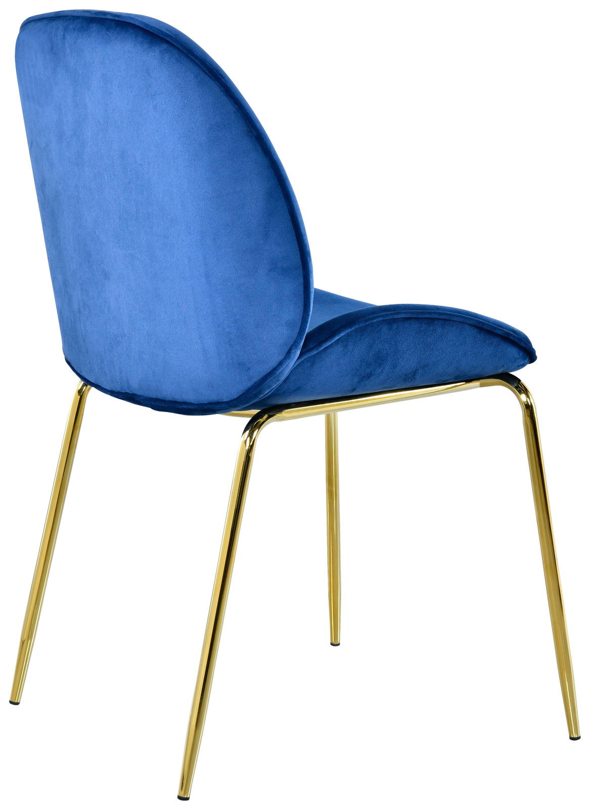 Rückansicht eines blauen Stuhls mit goldenen Beinen