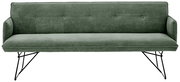 Grüne 3-Sitzer-Solobank mit geripptem Stoffbezug und schwarzen Metallbeinen, Frontalansicht