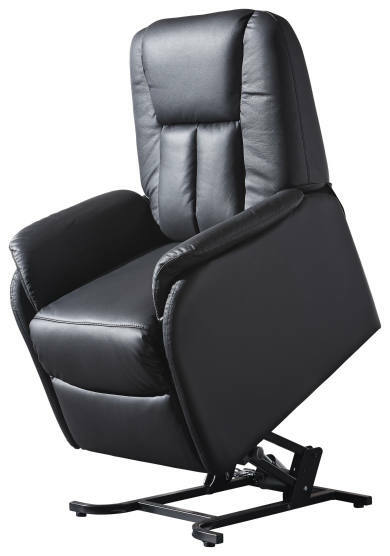 Schwarzer Einzelsessel in aufrechter Position, seitliche Perspektive