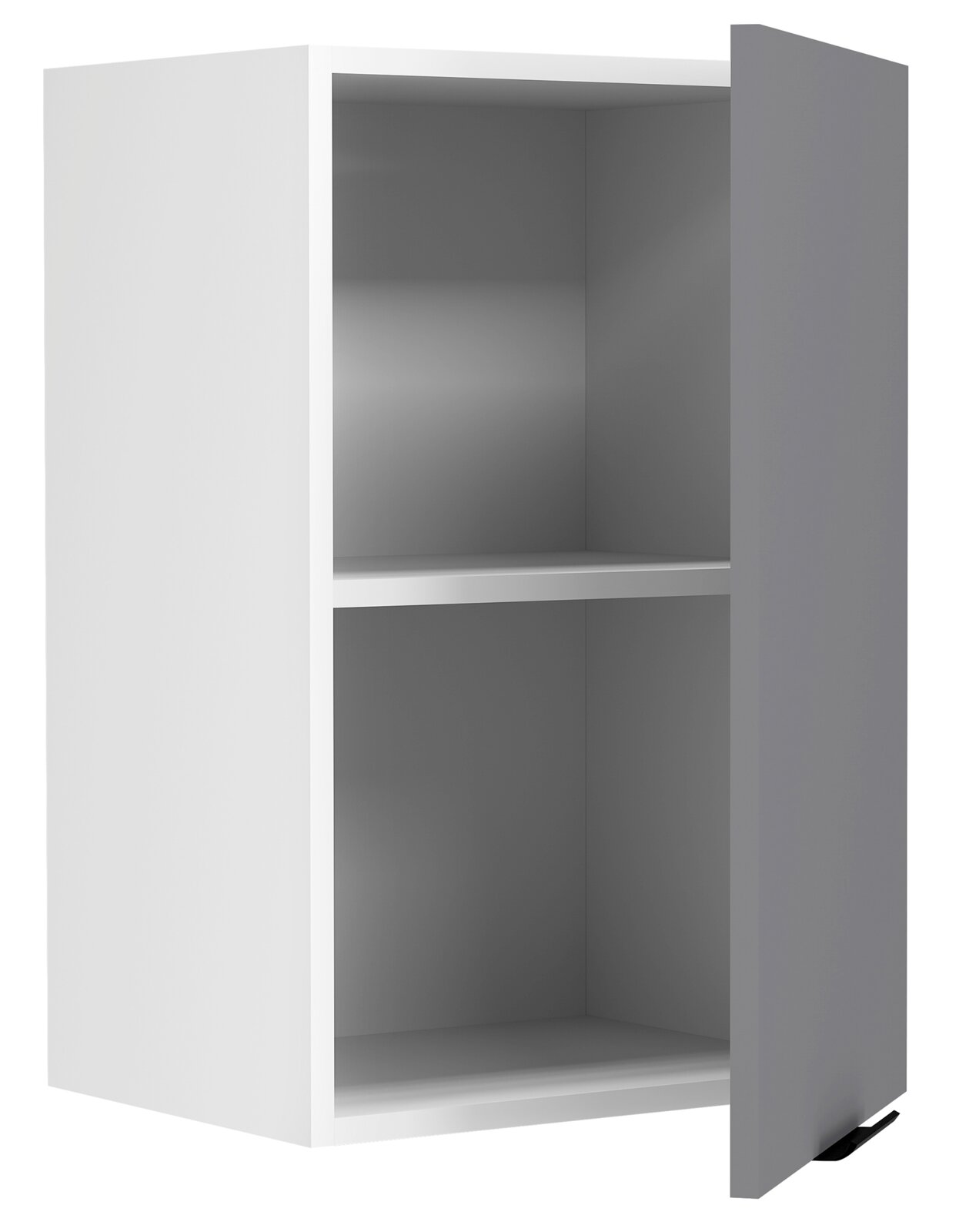 VCM Hängeschrank FASOLA Weißer Hängeschrank/Wandschrank mit geöffneter grauer Tür und zwei Innenfächern, Produktansicht schräg von vorne rechts