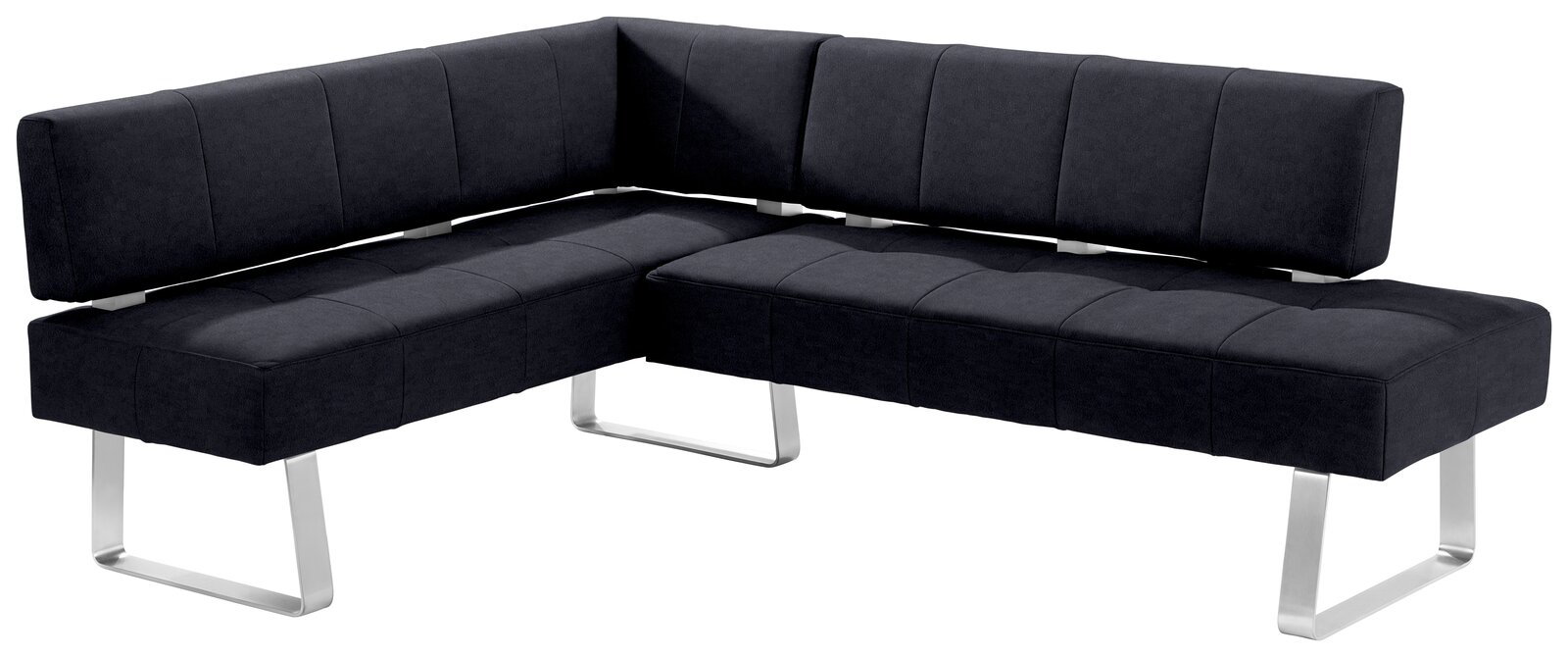 Moderano Eckbank LUPO II Moderne Eckbank in dunklem Stoffbezug mit Metallfüßen, seitliche Perspektive