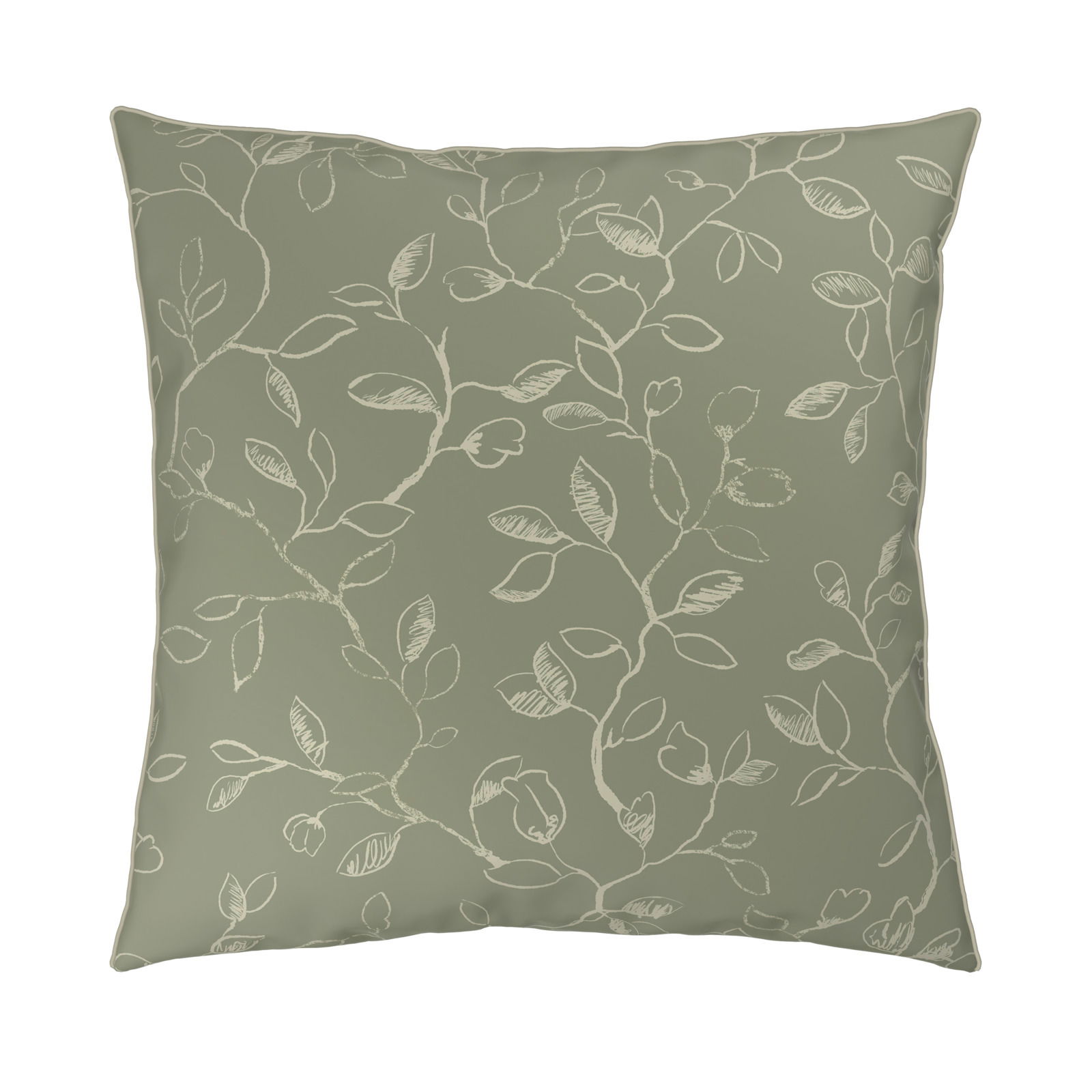 Grünes Kissen mit floralem Muster, von vorne gesehen