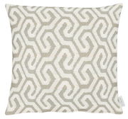 Kissenhülle 46x46 cm mit geometrischem Muster in Beige und Weiß, Vorderansicht