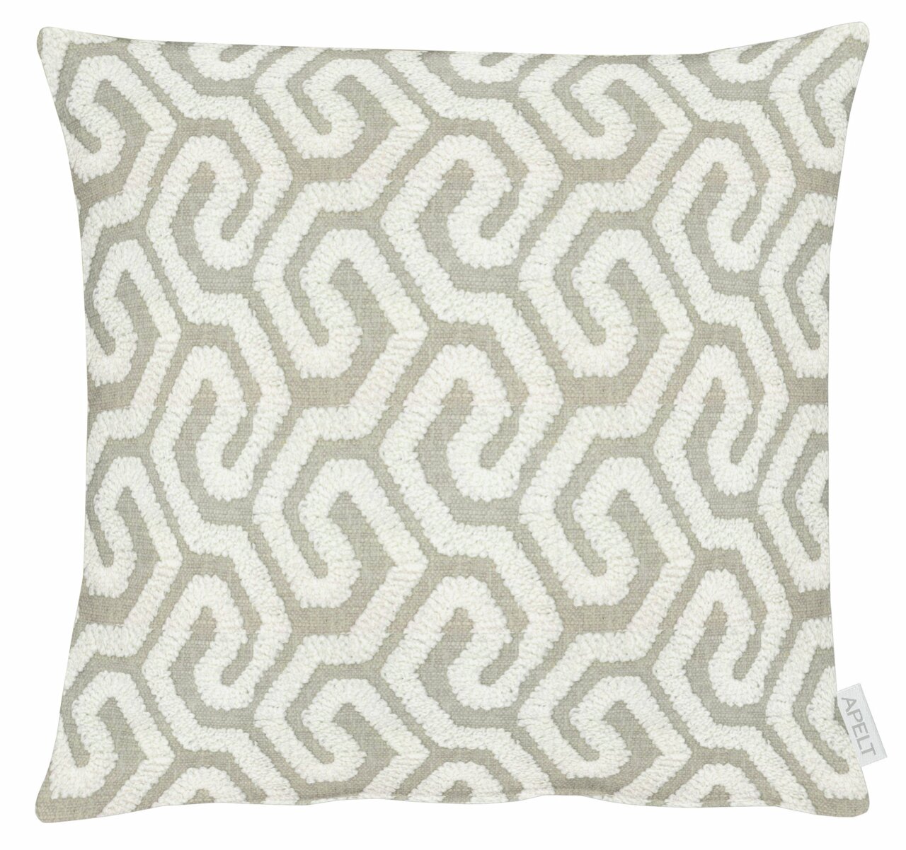 Kissenhülle 46x46 cm mit geometrischem Muster in Beige und Weiß, Vorderansicht