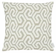 Kussenhoes 46x46 cm met geometrisch patroon in beige en wit, vooraanzicht