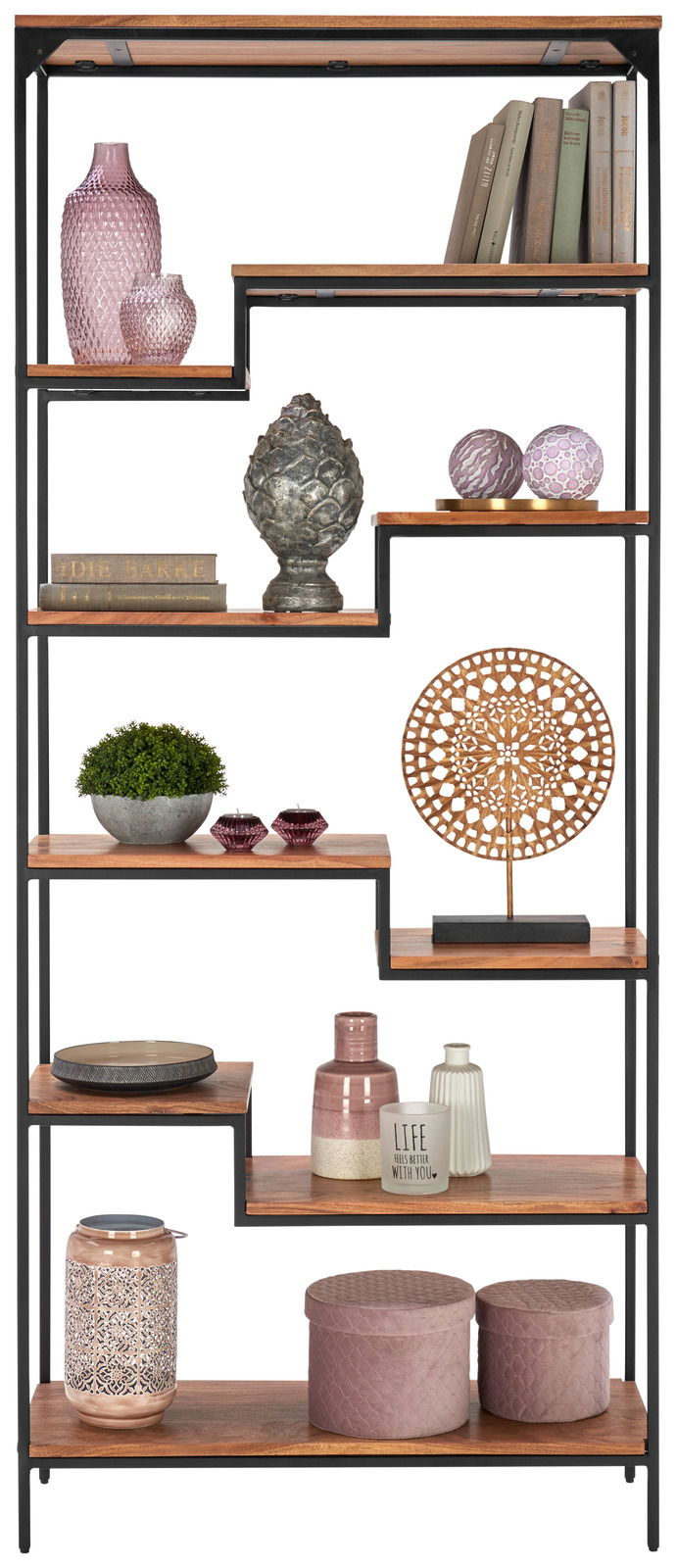 Regal mit dekorativen Objekten, frontal betrachtet