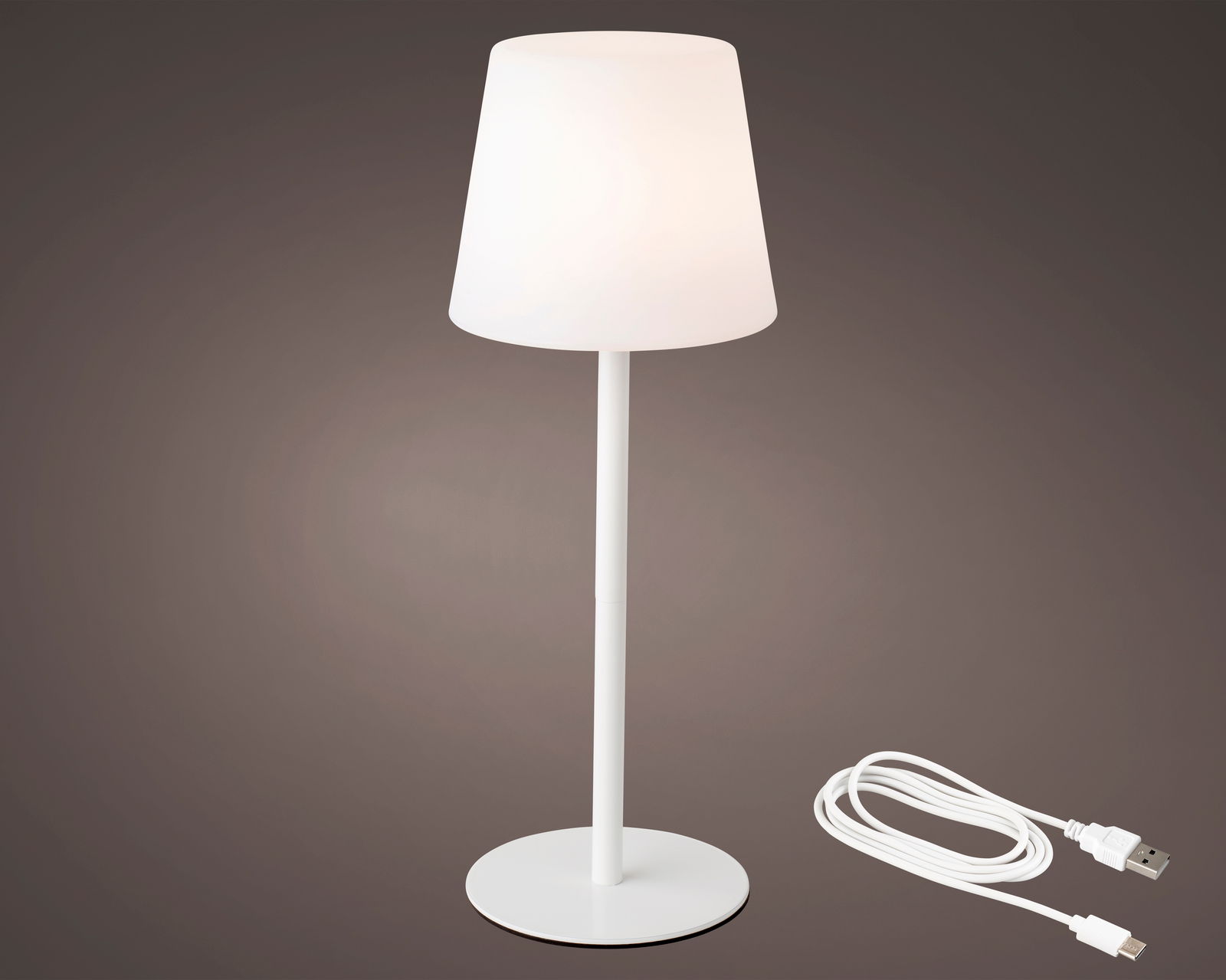 Lumineo LED-Tischlampe LED Tischlampe in Weiß mit USB-Kabel, seitliche Perspektive