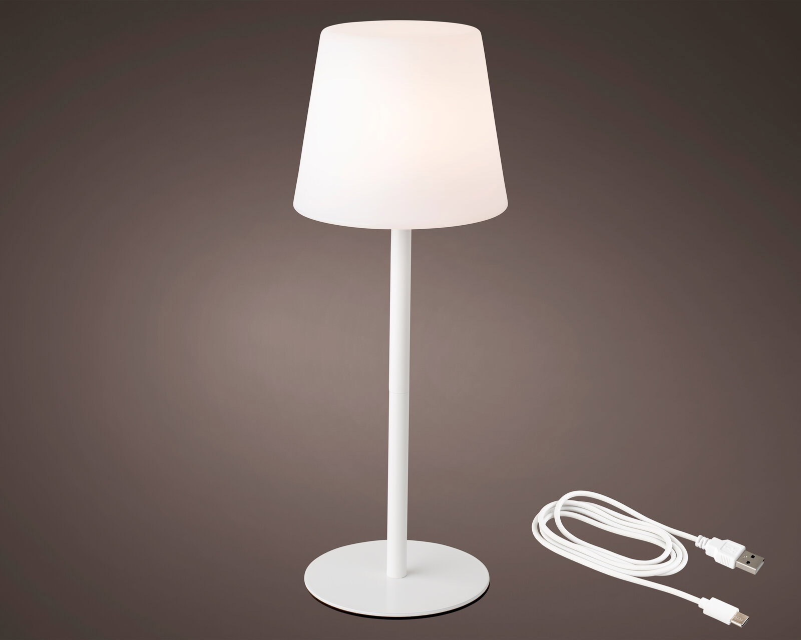 Lumineo LED-Tischlampe LED Tischlampe in Weiß mit USB-Kabel, seitliche Perspektive