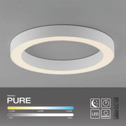 Runde LED-Deckenleuchte in Weiß mit einstellbarer Farbtemperatur und Helligkeit, seitliche Perspektive