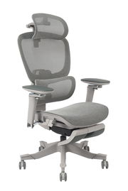 Moderner ergonomischer Drehstuhl mit Netzrückenlehne und Kopfstütze, seitliche Perspektive