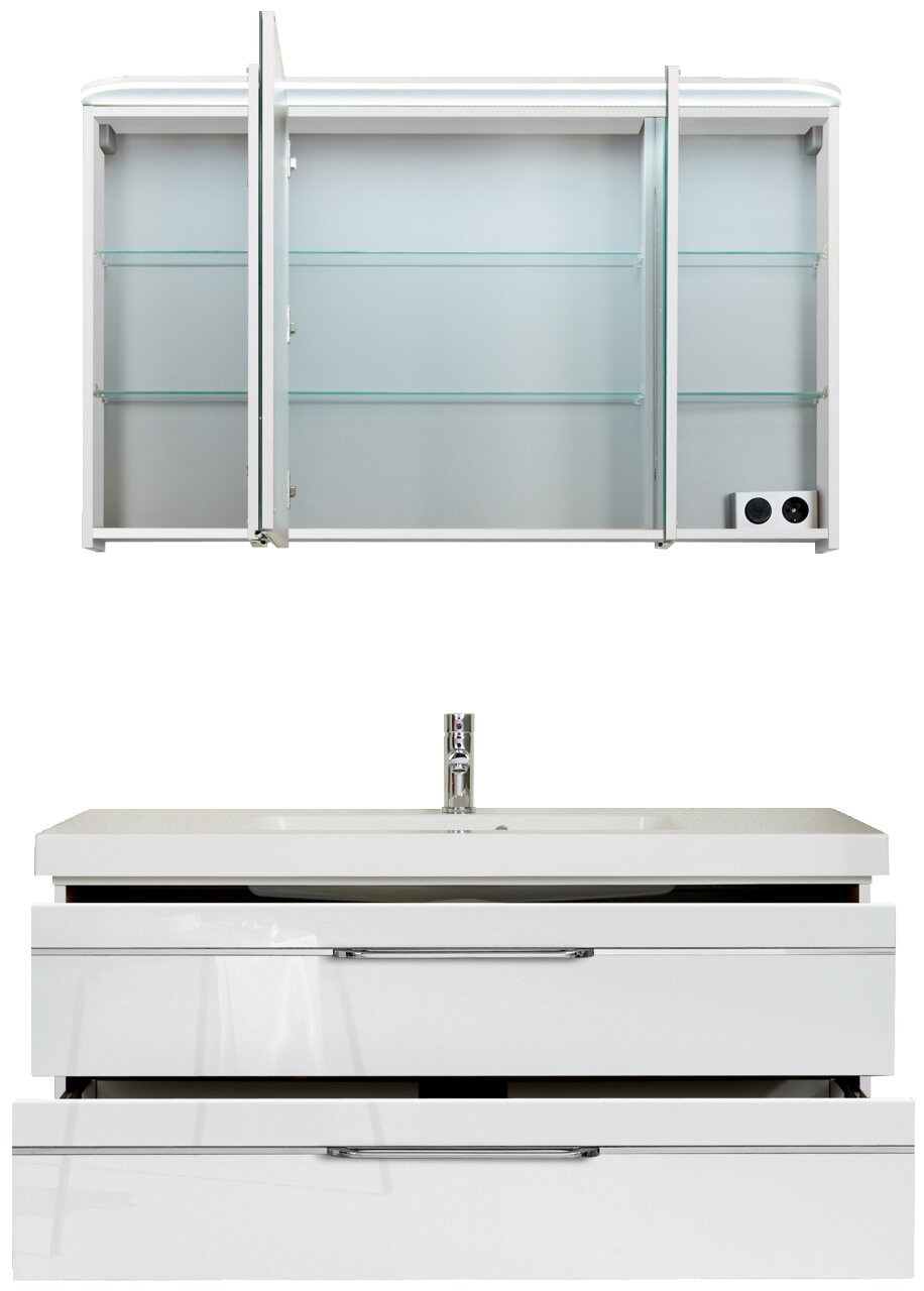 Badezimmermöbel-Set mit Spiegelschrank und Waschbeckenunterschrank, Frontalansicht