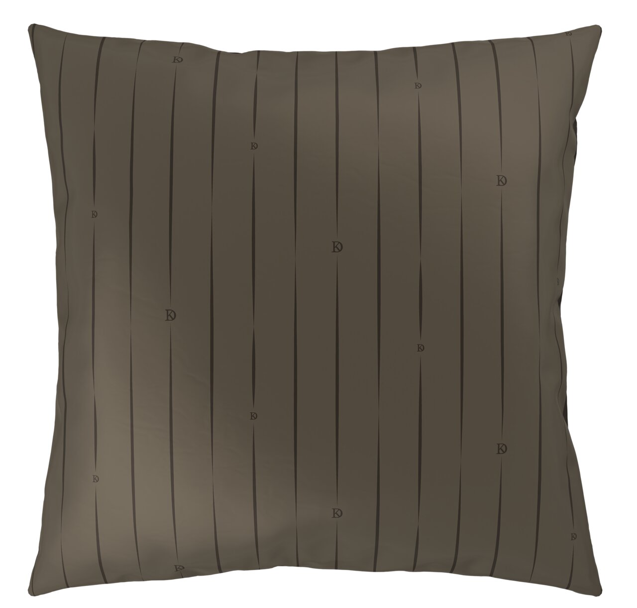 Kissenbezug mit braunem Streifenmuster und kleinen Logos, Vorderansicht