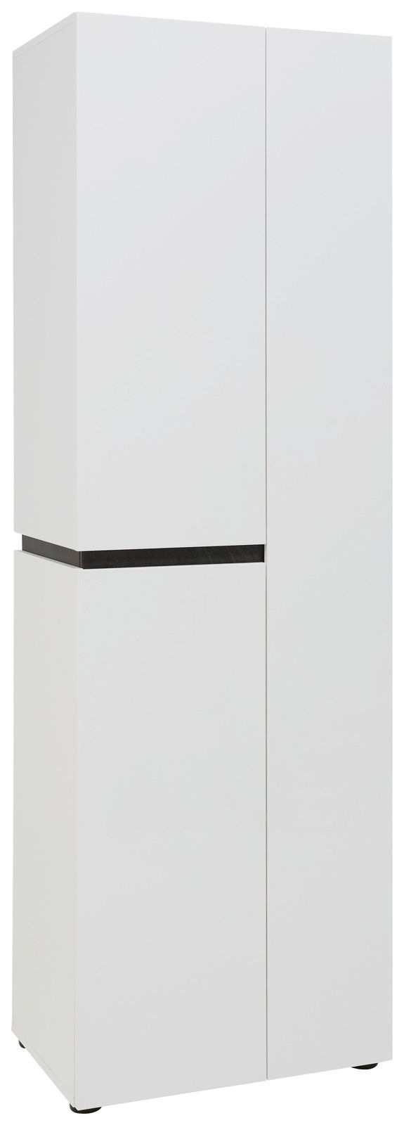 Weißer Garderobenschrank mit zwei Türen, seitliche Perspektive