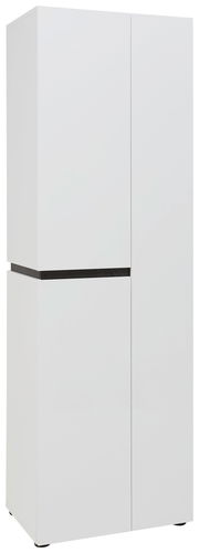 Weißer Garderobenschrank mit zwei Türen, seitliche Perspektive