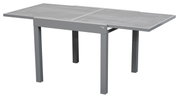 Moderne grijze tuintafel van metaal met rechthoekig tafelblad, zijaanzicht