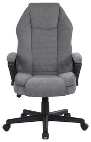 Grauer Homeoffice-Drehstuhl mit Armlehnen und Rollen, Vorderansicht