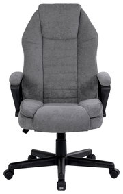 Grauer Homeoffice-Drehstuhl mit Armlehnen und Rollen, Vorderansicht