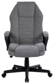 Grauer Homeoffice-Drehstuhl mit Armlehnen und Rollen, Vorderansicht