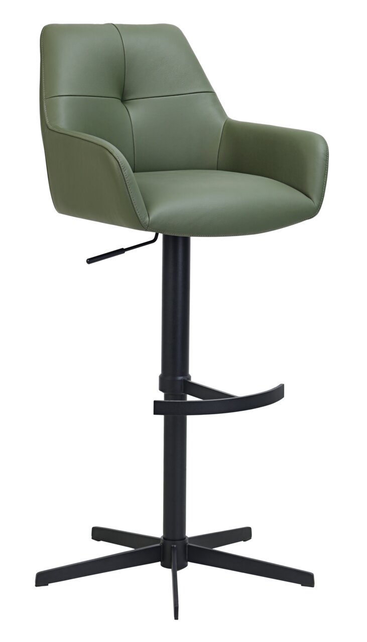 Novel Barhocker MEDUSA Grüner Barhocker mit gepolsterter Rückenlehne und Armlehnen, seitliche Perspektive