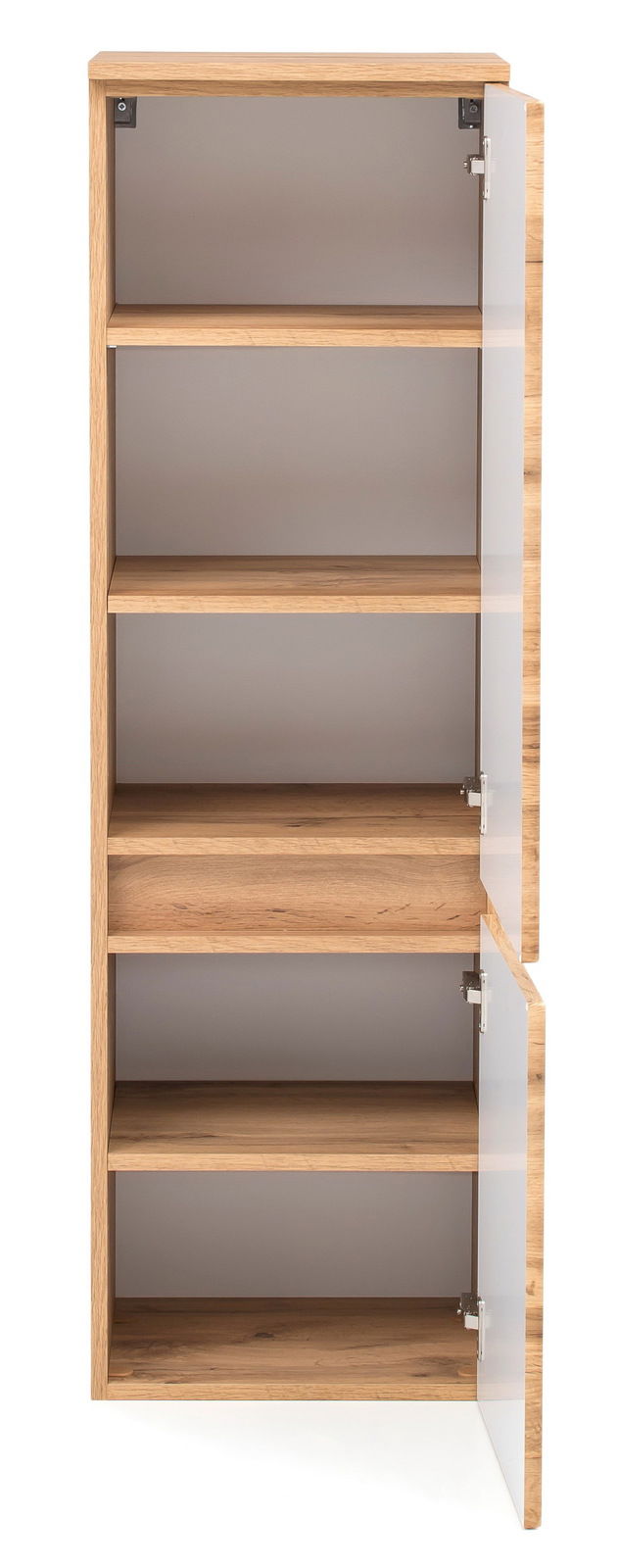 Offener Midischrank aus Holz mit fünf Regalböden, Frontansicht