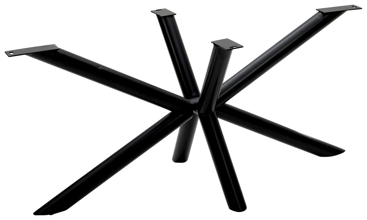 Schwarzes, sternförmiges Tischgestell aus Metall, seitliche Perspektive