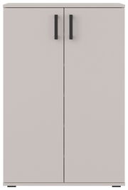 Moderner Schuhschrank mit zwei Türen und schwarzen Griffen, Frontalansicht