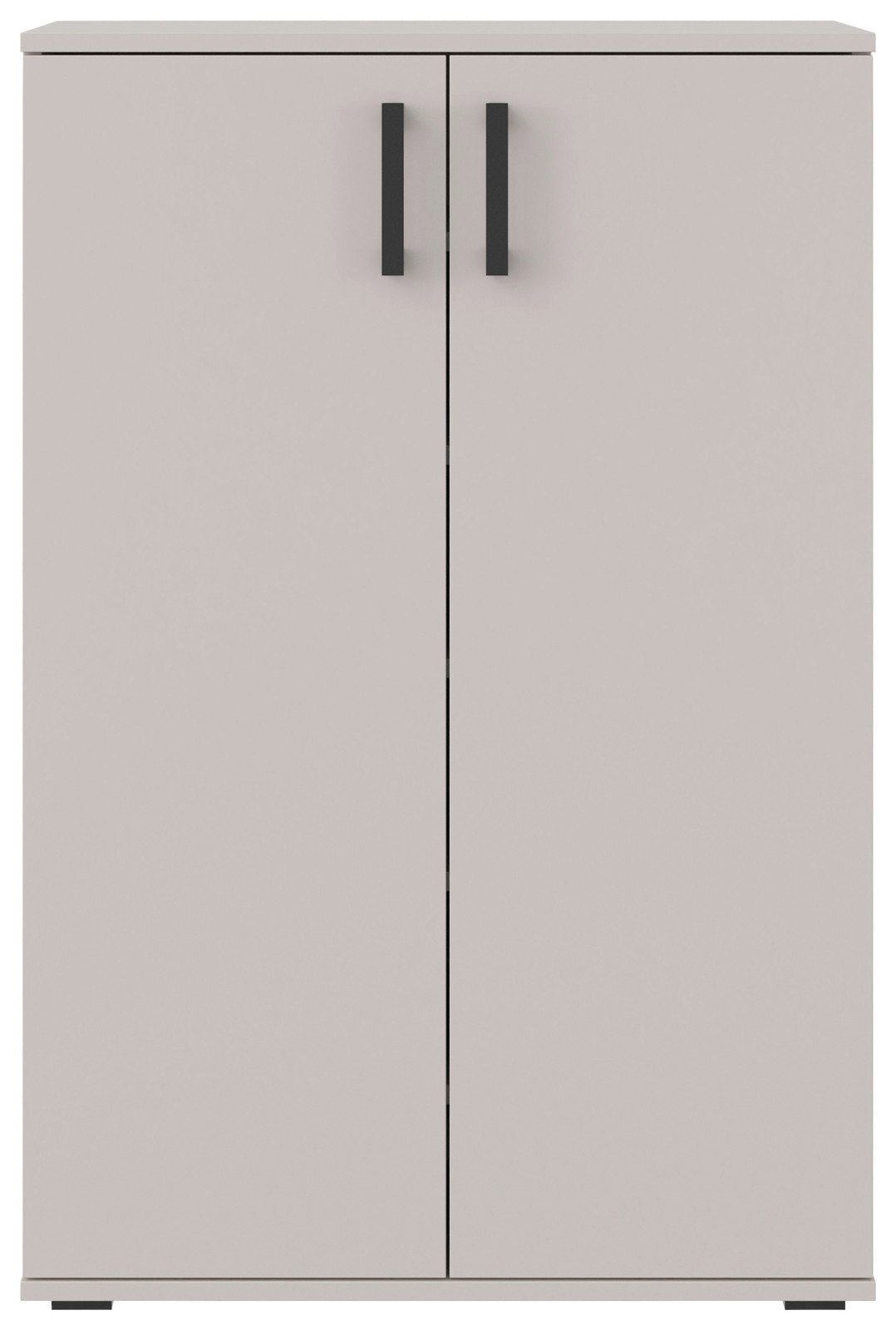 Moderner Schuhschrank mit zwei Türen und schwarzen Griffen, Frontalansicht