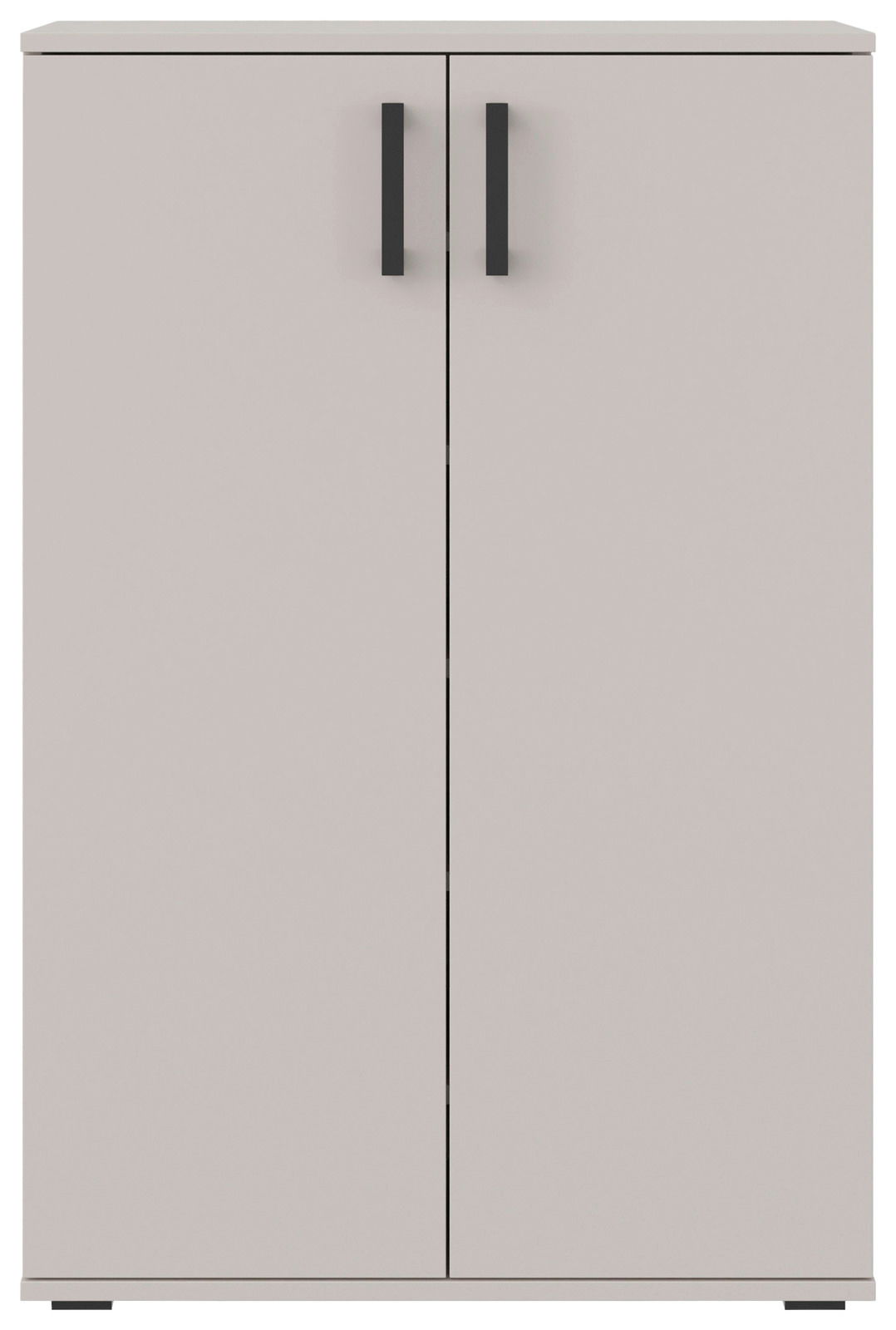 Moderner Schuhschrank mit zwei Türen und schwarzen Griffen, Frontalansicht