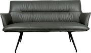 Dunkelgraues 3-Sitzer-Sofa mit Lederoptik, gepolsterter Rückenlehne und schwarzen Metallbeinen, Frontansicht