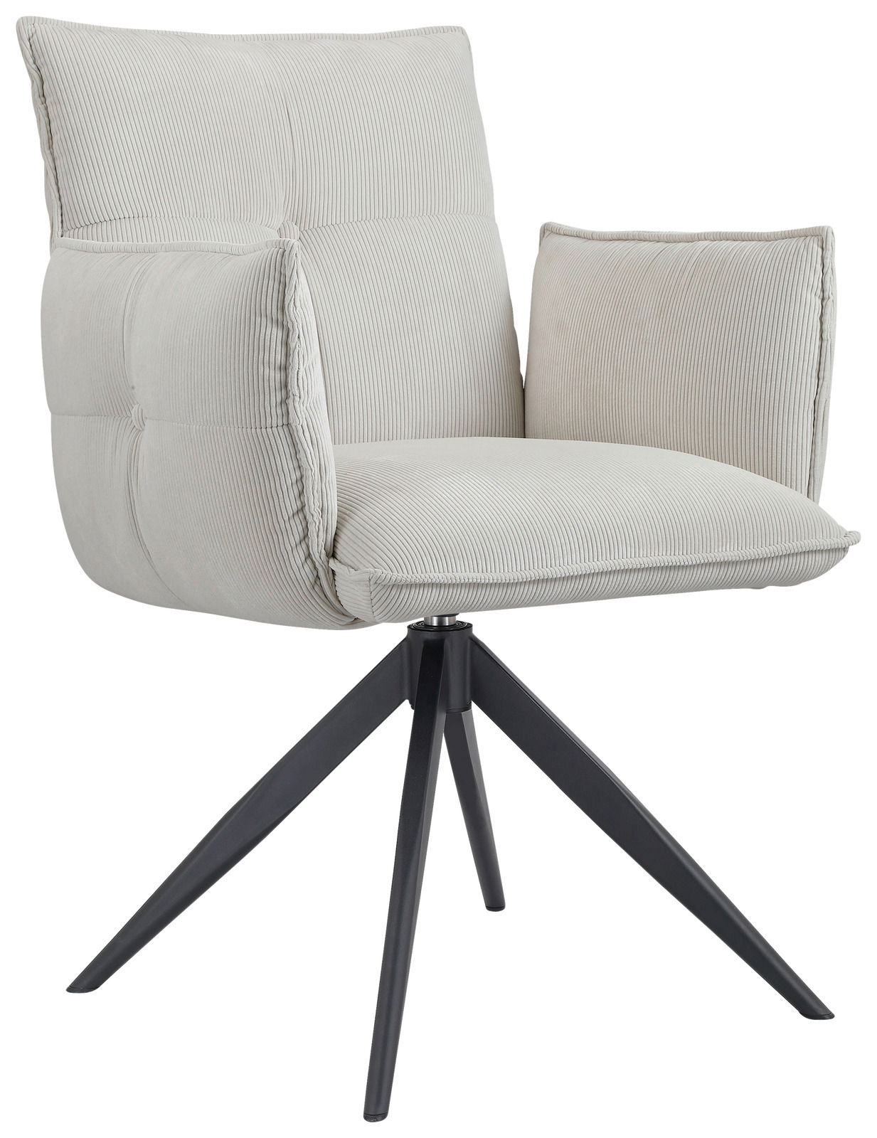 Novel Armlehnstuhl COCO Moderner Armlehnstuhl COCO mit hellgrauem Stoffbezug und schwarzen Metallbeinen, seitliche Perspektive