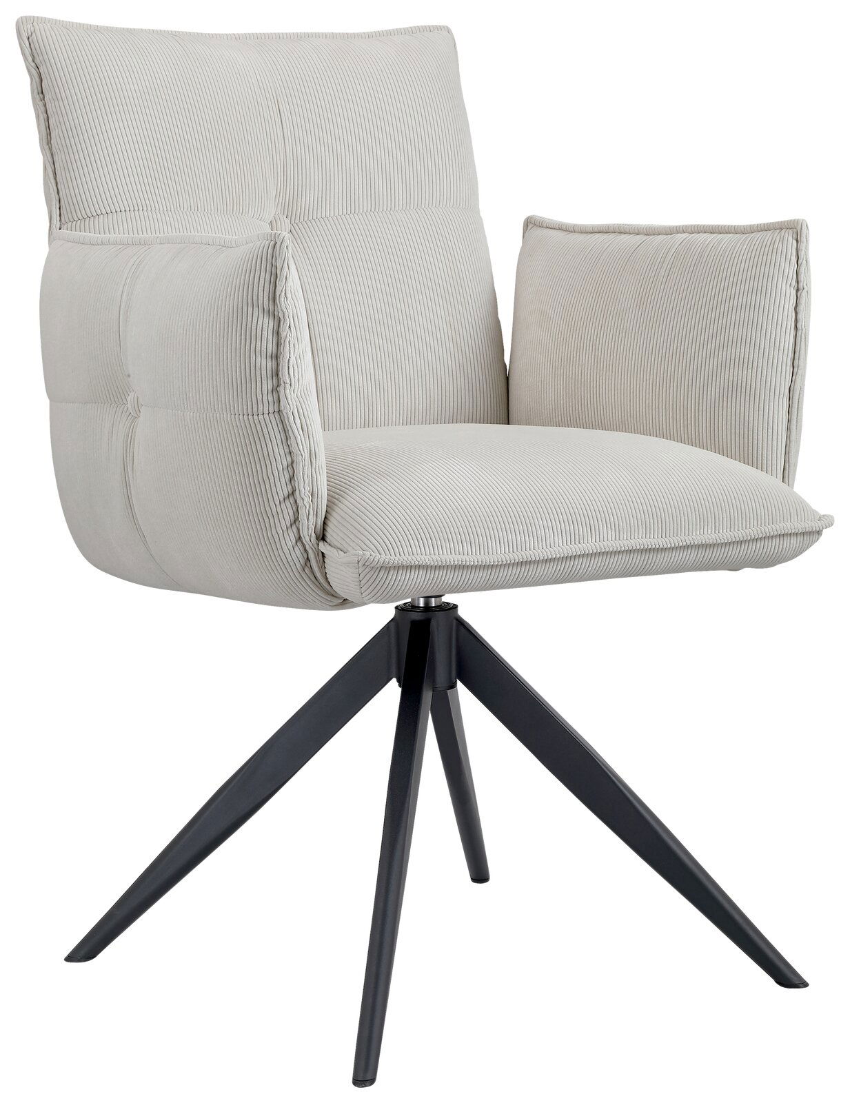 Novel Armlehnstuhl COCO Moderner Armlehnstuhl COCO mit hellgrauem Stoffbezug und schwarzen Metallbeinen, seitliche Perspektive