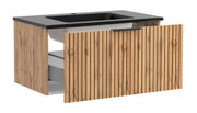 Waschtisch-Set 80 cm mit Holzoptik und schwarzer Waschbeckenoberfläche, Frontansicht