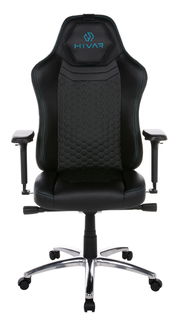 Gaming Stuhl in schwarzem Design mit blauen Akzenten, Vorderansicht