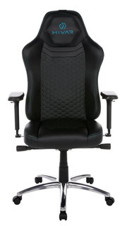 Gaming Stuhl in schwarzem Design mit blauen Akzenten, Vorderansicht