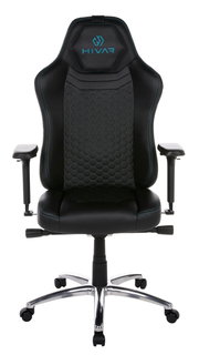 Gaming Stuhl in schwarzem Design mit blauen Akzenten, Vorderansicht