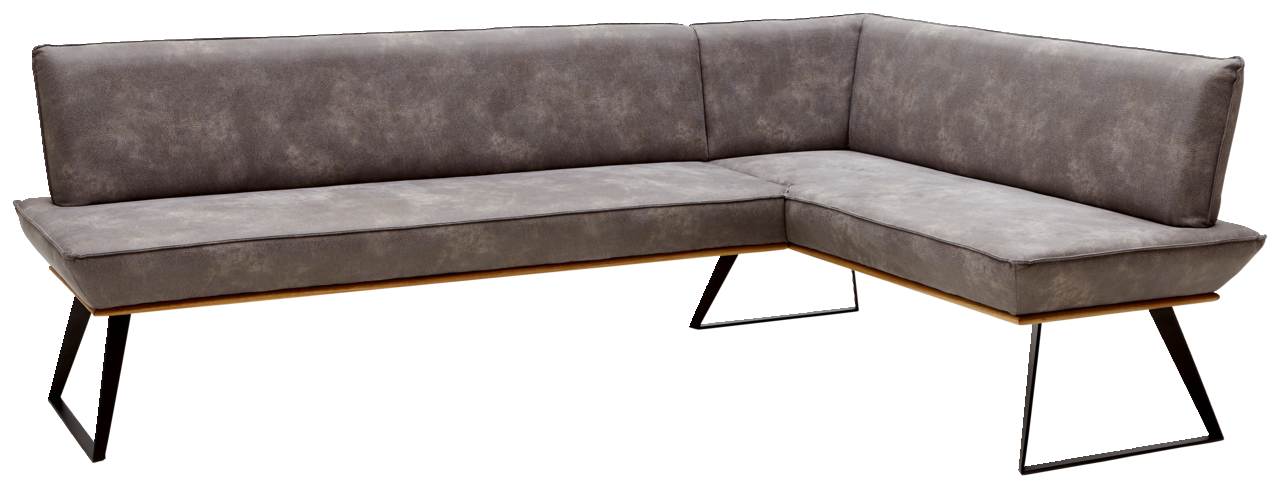 Voleo Eckbank MALIBU Eckbank in L-Form mit grauem Polsterbezug und modernen Metallbeinen, Perspektive von vorne links