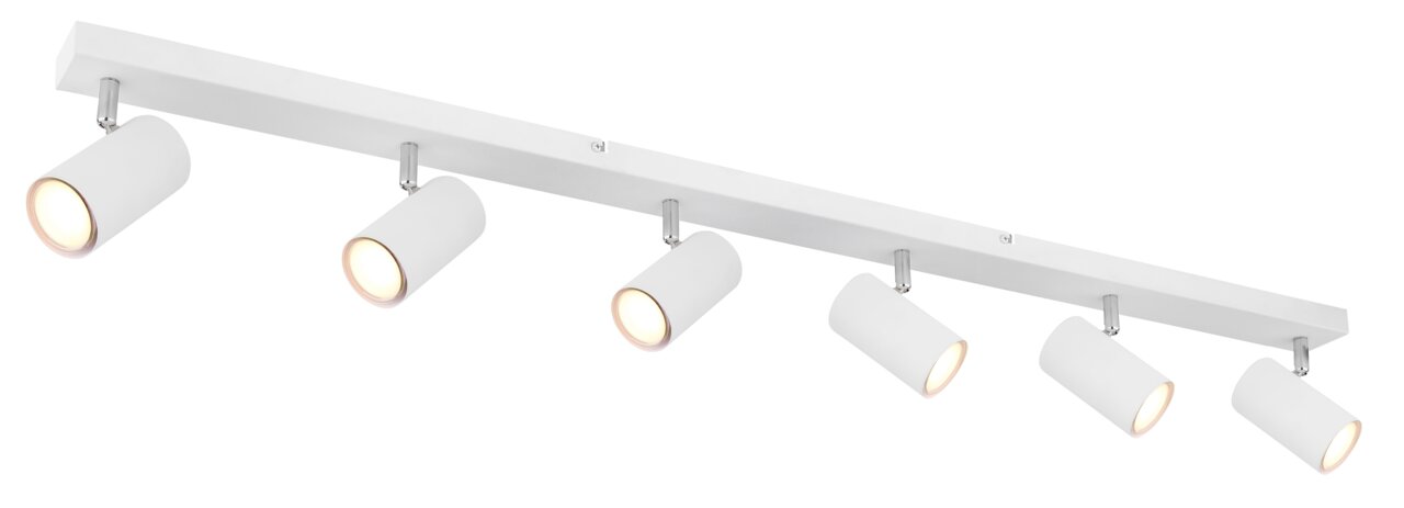 Moderne witte spot met zes verstelbare lampen, zijaanzicht