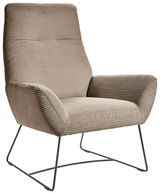 Moderner Sessel mit geripptem Stoffbezug in Beige, seitliche Perspektive