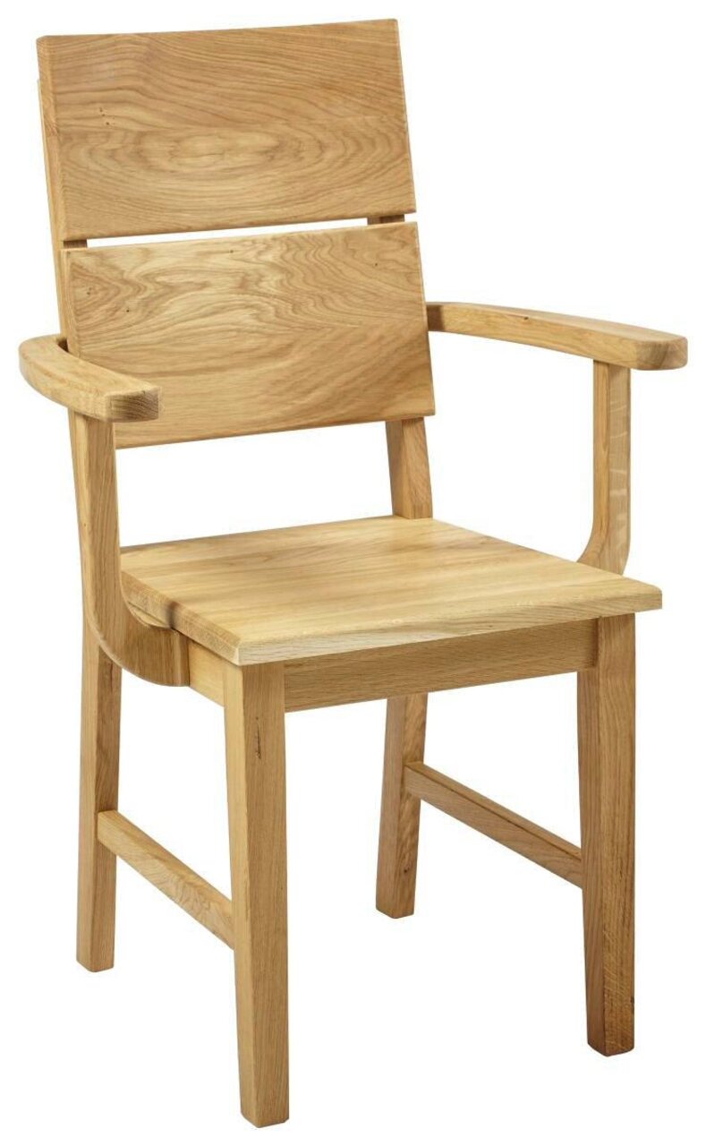 Linea Natura Fauteuil met houten zitting ARNOLD Holzstuhl mit Armlehnen aus hellem Holz, seitliche Perspektive
