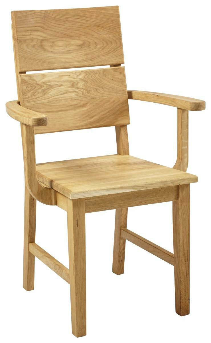 Holzstuhl mit Armlehnen aus hellem Holz, seitliche Perspektive