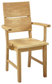Holzstuhl mit Armlehnen aus hellem Holz, seitliche Perspektive