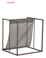 Seitliche Ansicht eines Lounge-Sessels mit grauem Metallrahmen und Netzbespannung.