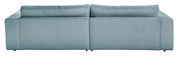 Rückansicht eines kleinen Megasofas in hellblauem Cordstoff