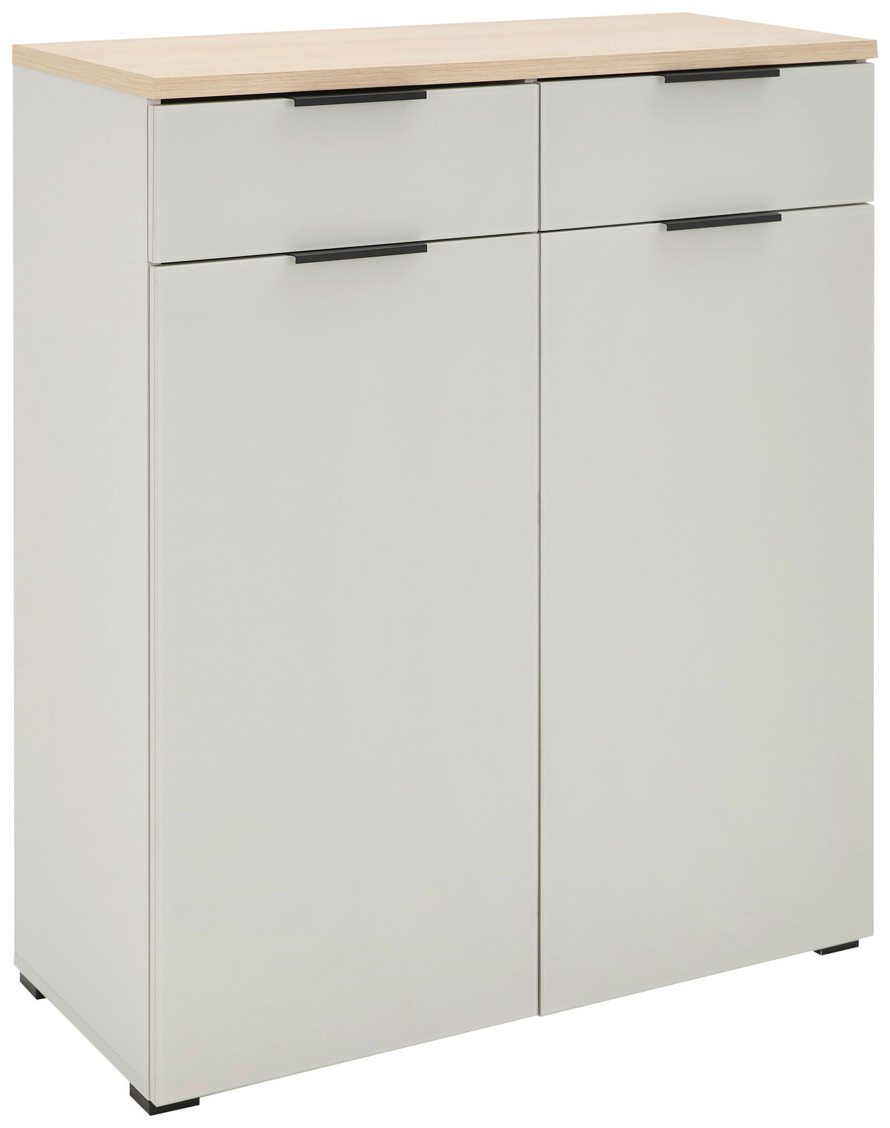 Voleo Schuhschrank NEW YORK Moderner Schuhschrank in Weiß mit zwei Schubladen und zwei Türen, seitliche Perspektive