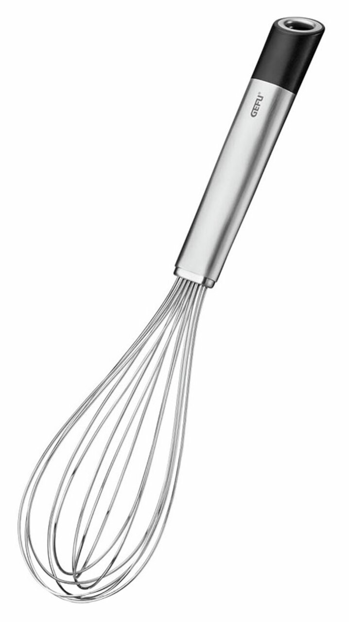 Schneebesen PRIMELINE, 31,5 cm, aus Edelstahl mit schwarzem Griff, seitliche Perspektive