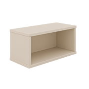 Rechthoekige wandkast in beige, in perspectief gezien vanaf de rechterkant van voren