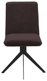 Moderner Stuhl mit schwarzem Metallgestell und dunkelbrauner Polsterung, Frontalansicht