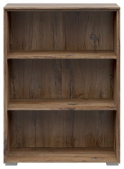Frontale Ansicht eines dreistöckigen Aktenregals aus Holz mit natürlicher Maserung.